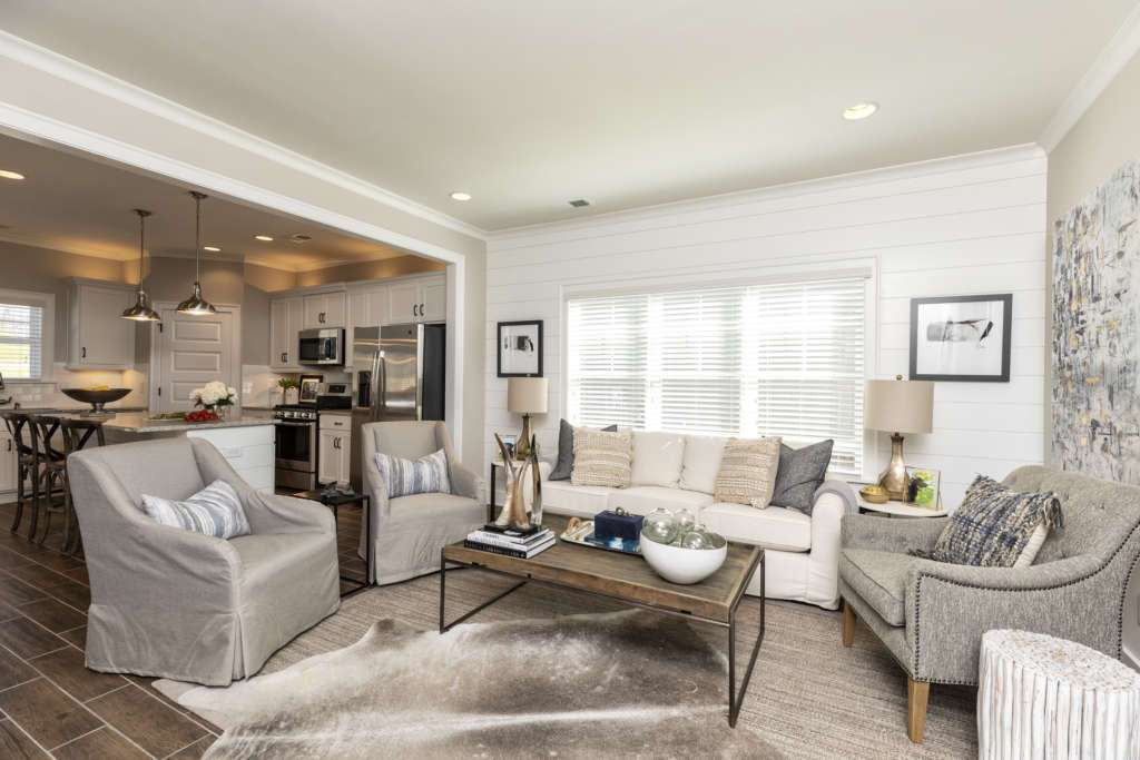 A living room in one of the new homes at Oxmoor Village