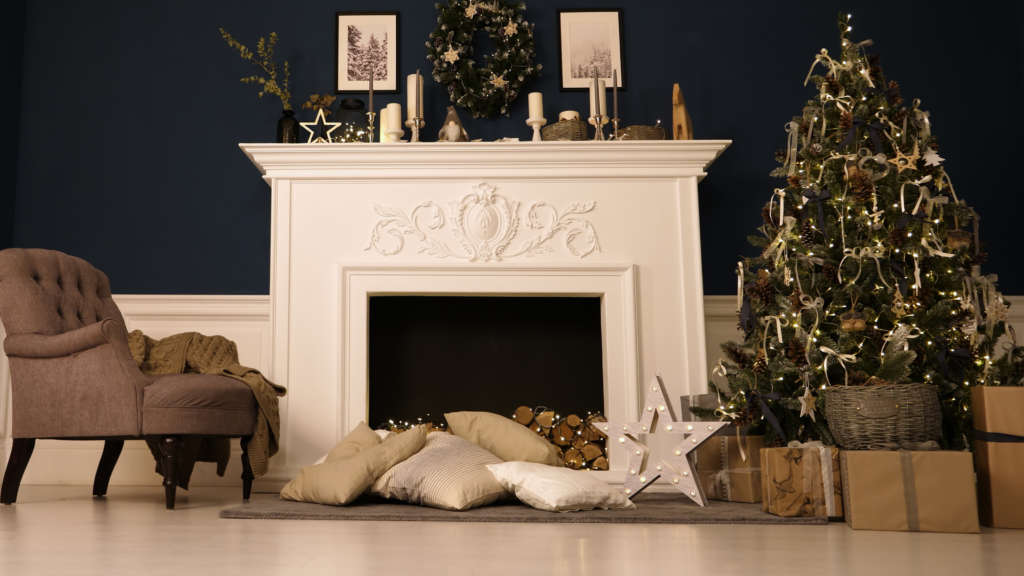 A cozy mantel with decor