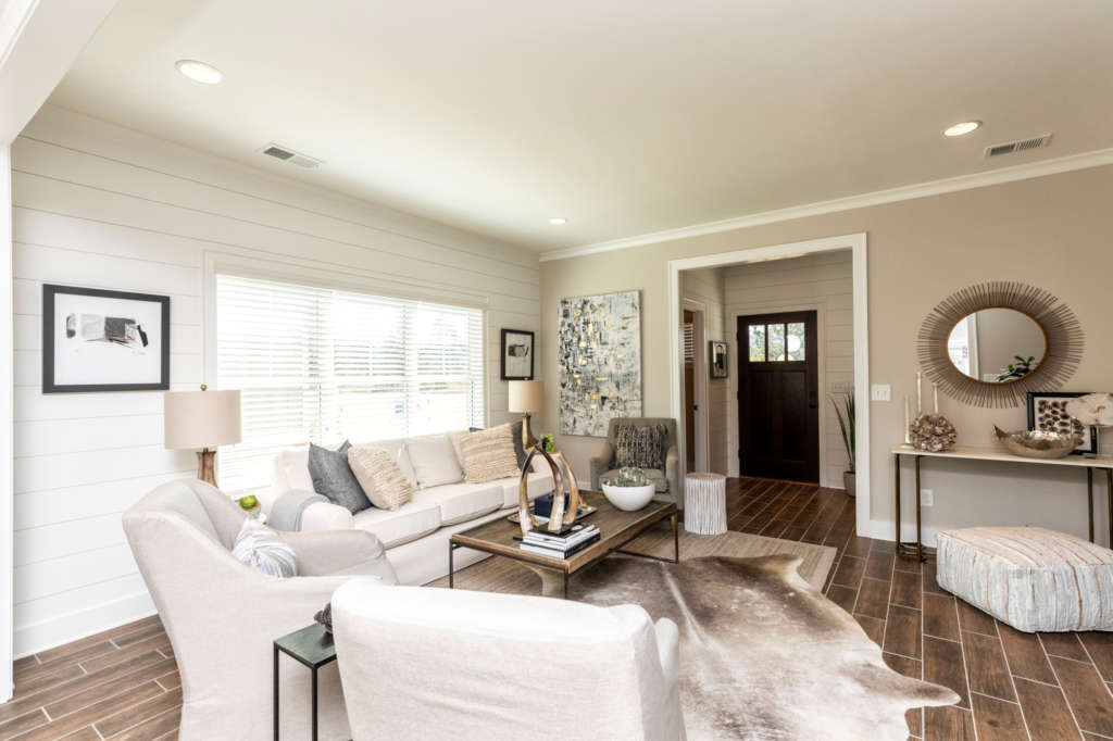 A living room in one of the new homes in irondale at The Ridge