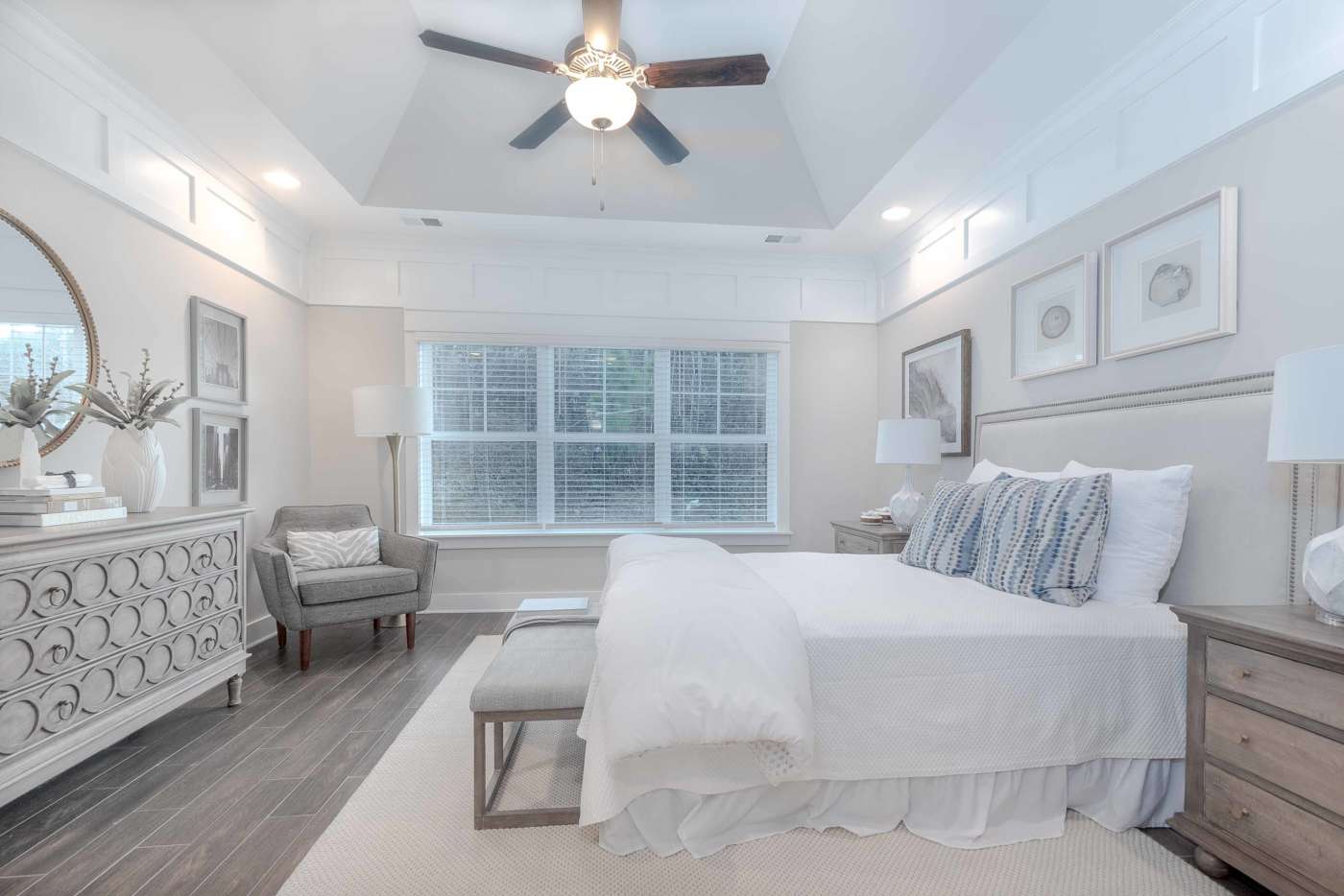 A master bedroom in Halcyon with customizations in trim